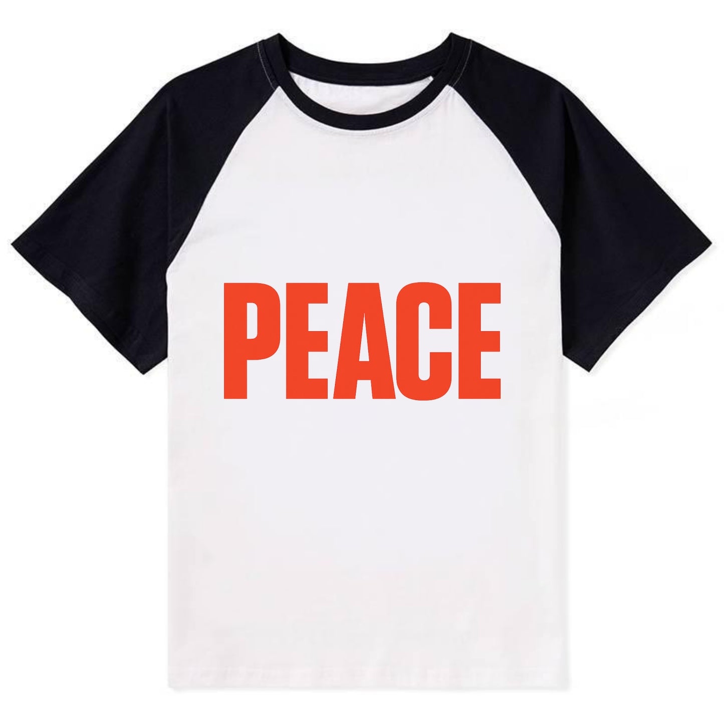 Bold typography design - "PEACE" - inner calm, tranquility, serenity - Contrast Raglan T-shirt - Black