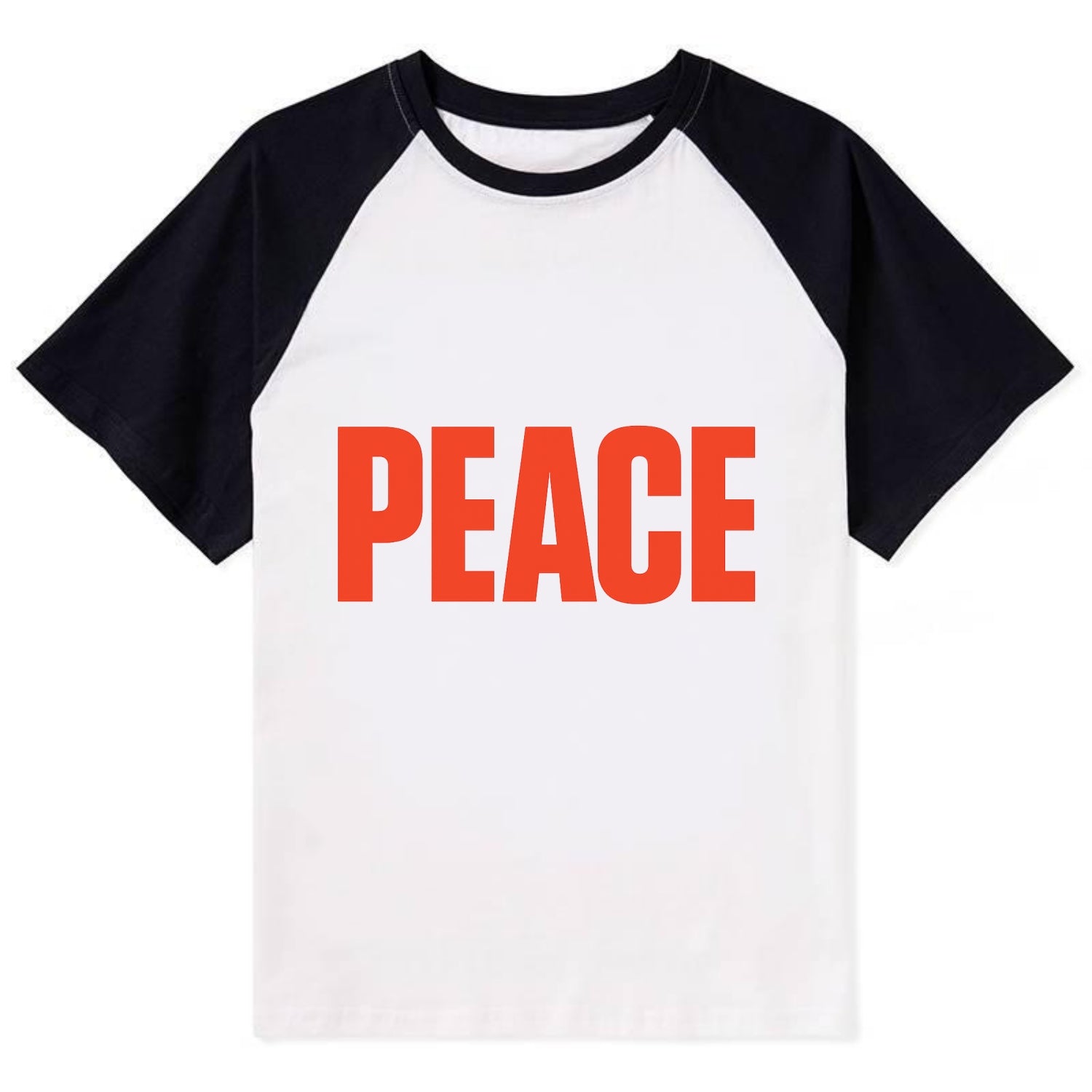 Bold typography design - "PEACE" - inner calm, tranquility, serenity - Contrast Raglan T-shirt - Black