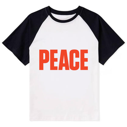 Bold typography design - "PEACE" - inner calm, tranquility, serenity - Contrast Raglan T-shirt - Black