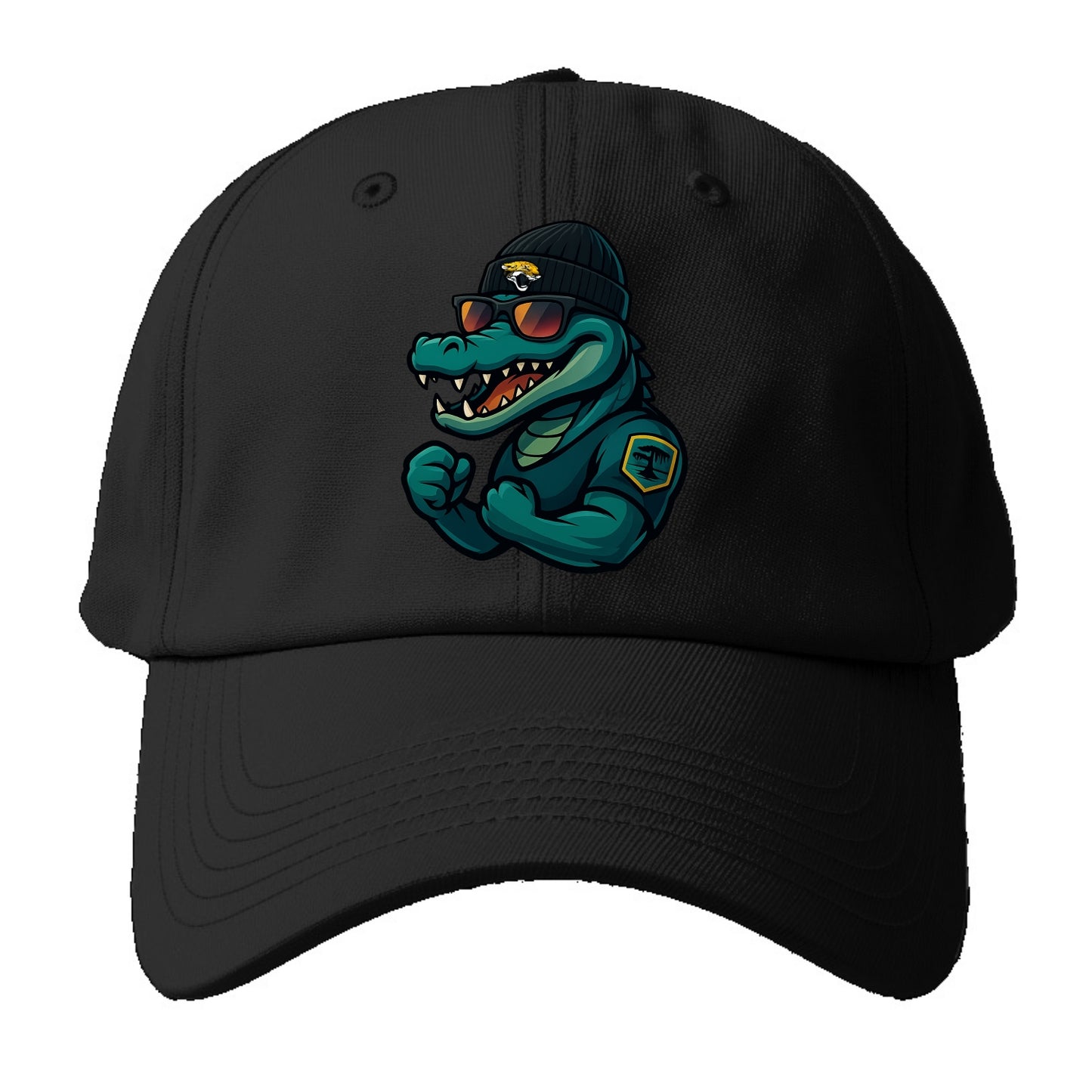 Jacksonville Alligator wearing Jaguars beanie with swamp patch and - Baseball Cap For Big Heads - Black