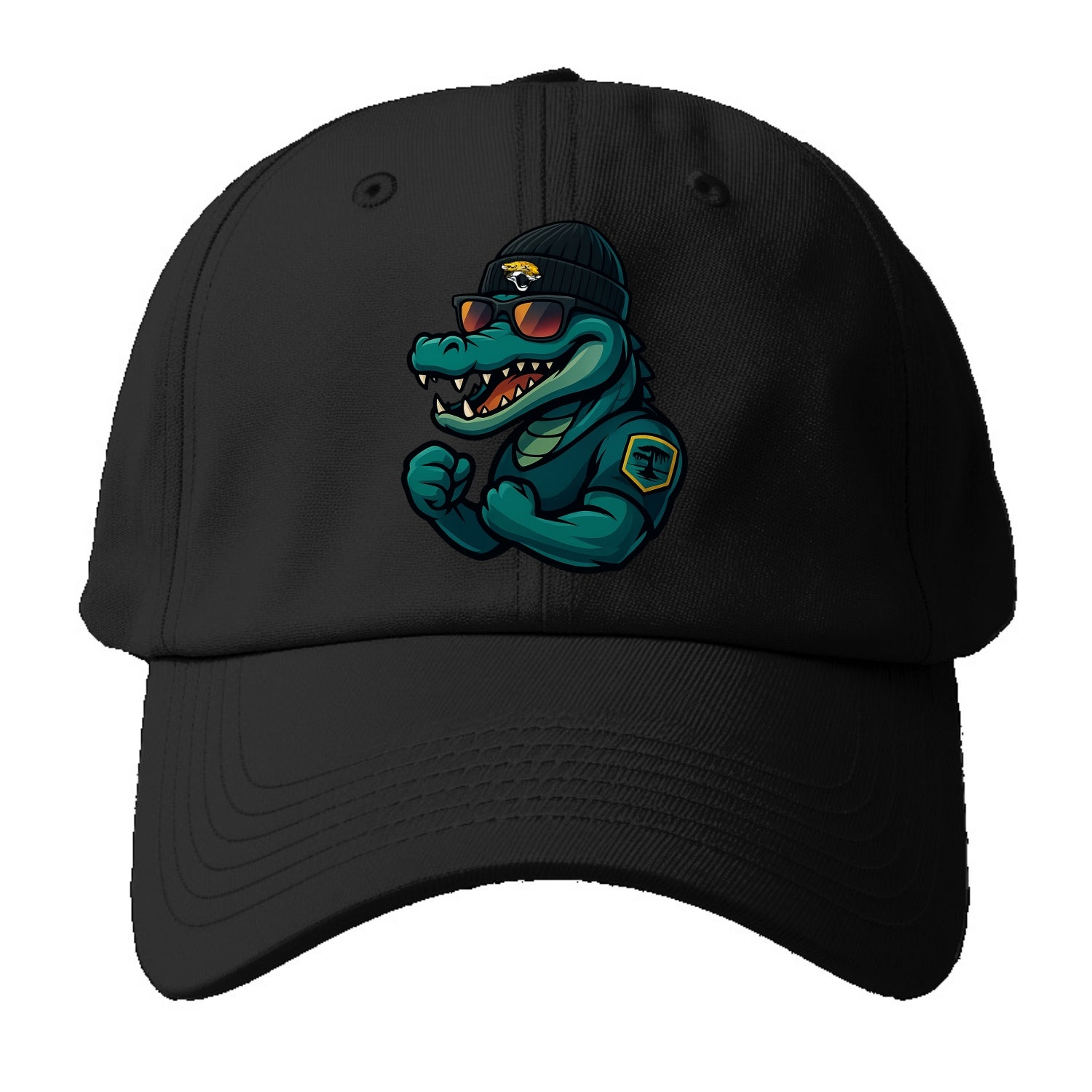 Jacksonville Alligator wearing Jaguars beanie with swamp patch and - Baseball Cap For Big Heads - Black