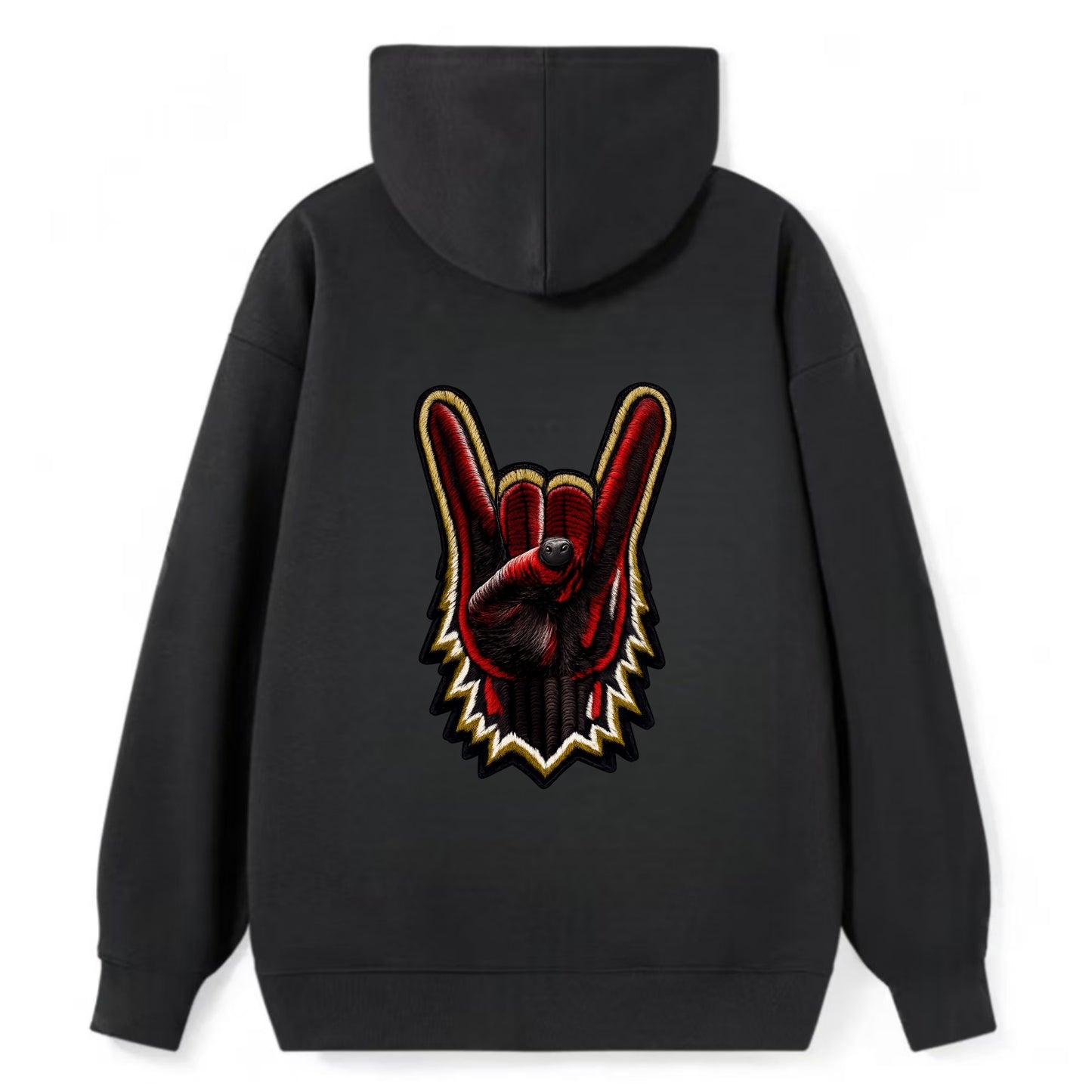 ROCK HAND HORNS - devil horns hand gesture in black and red , metal music - Classic Pullover Hoodie - Black