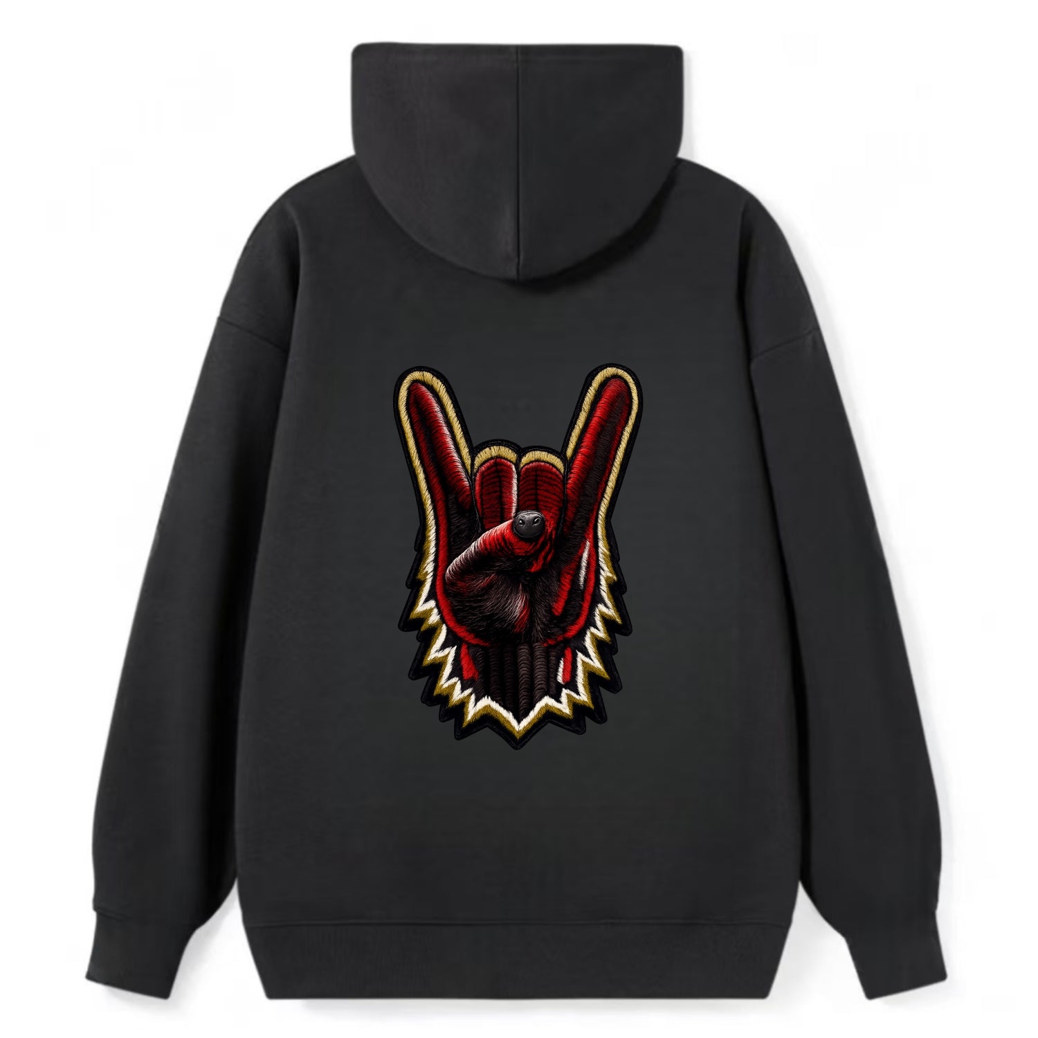ROCK HAND HORNS - devil horns hand gesture in black and red , metal music - Classic Pullover Hoodie - Black