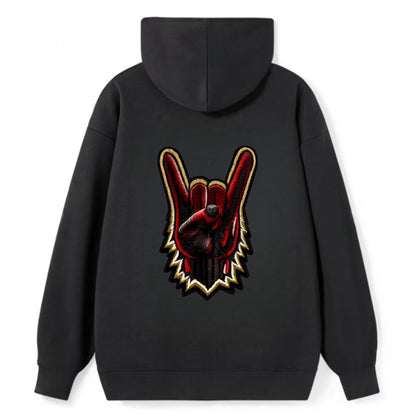 ROCK HAND HORNS - devil horns hand gesture in black and red , metal music - Classic Pullover Hoodie - Black