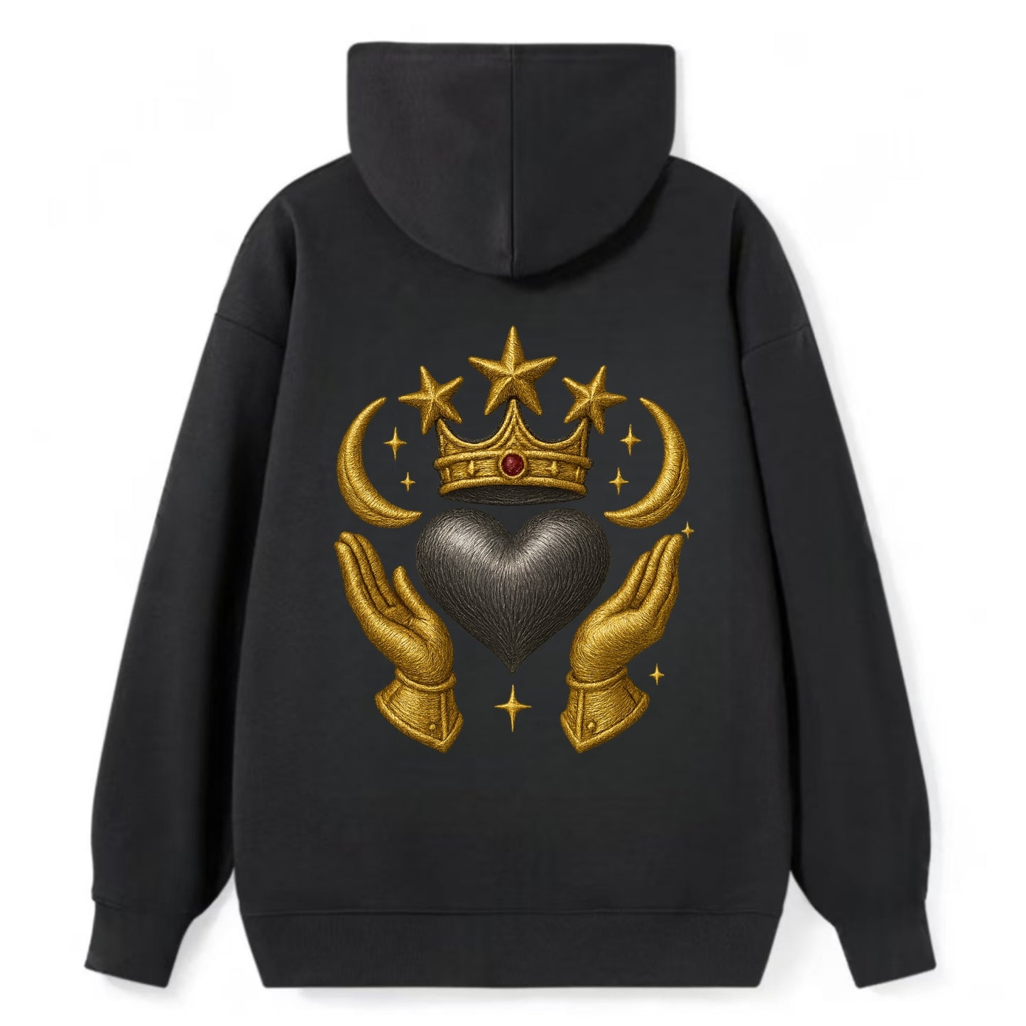 Sun goddess crown radiating golden rays over a midnight heart with - Classic Pullover Hoodie - Black