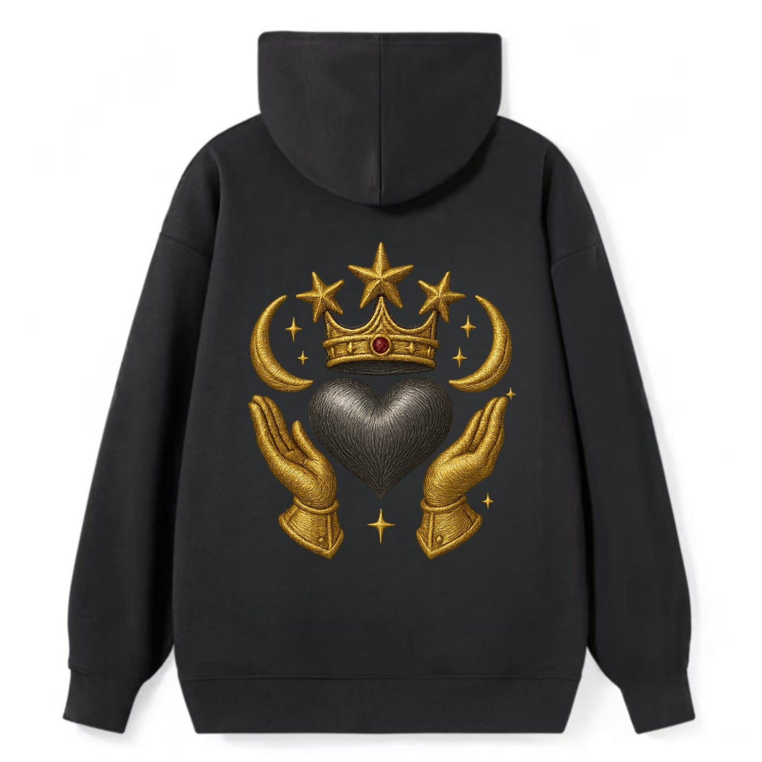 Sun goddess crown radiating golden rays over a midnight heart with - Classic Pullover Hoodie - Black
