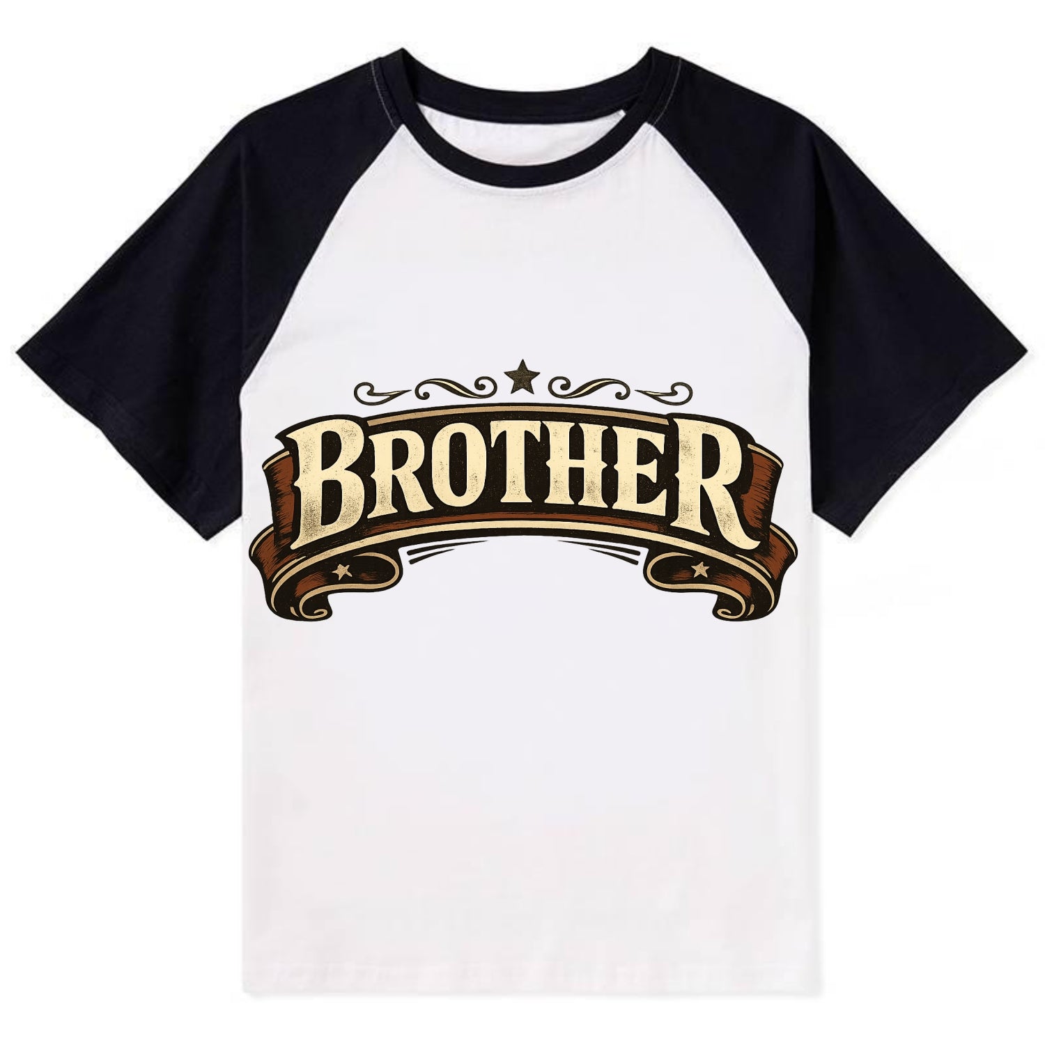 Bold typography design - "BROTHER" - male bond, brotherhood - Contrast Raglan T-shirt - Black