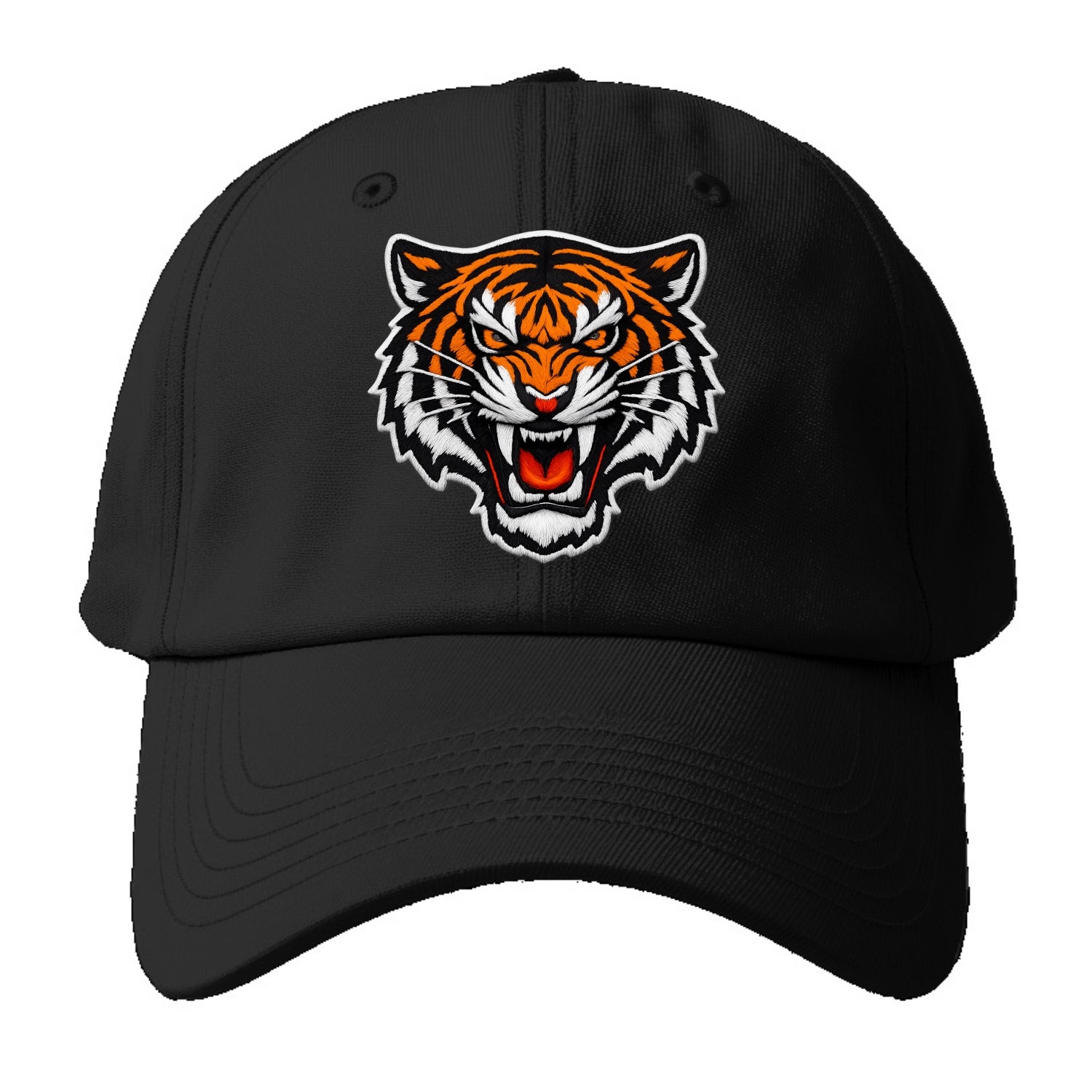 TIGER STRIPES FACE - fierce tiger face in orange, black and white , - Baseball Cap For Big Heads - Black