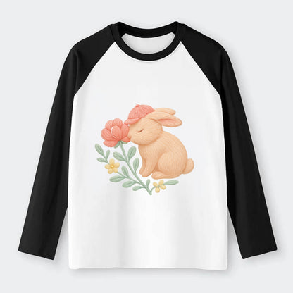 Peach Bunny - Raglan Long Sleeve T-Shirt - Black