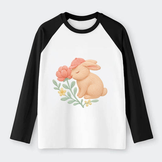 Peach Bunny - Raglan Long Sleeve T-Shirt - Black