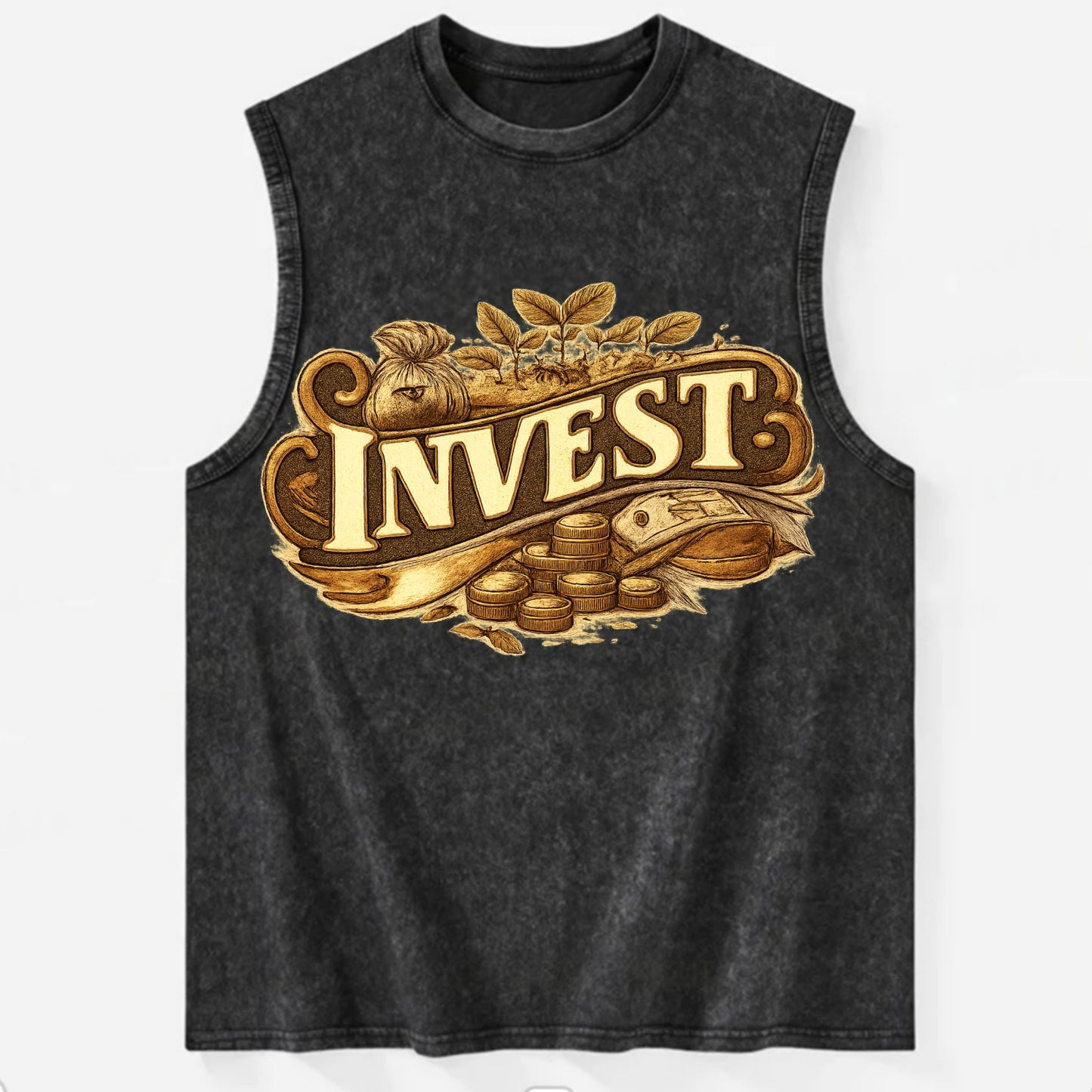 Bold typography design - "INVEST" - growing money, smart decisions - Vintage Washed Tank - Black