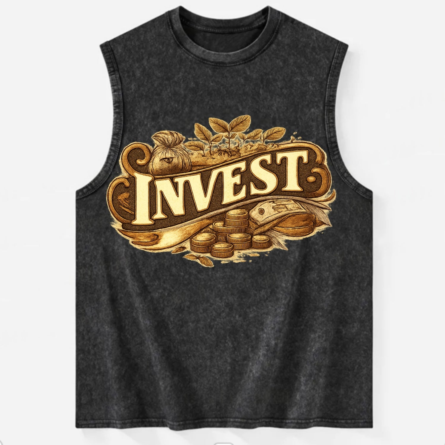 Bold typography design - "INVEST" - growing money, smart decisions - Vintage Washed Tank - Black