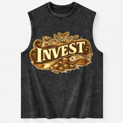 Bold typography design - "INVEST" - growing money, smart decisions - Vintage Washed Tank - Black