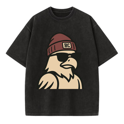 Chestnut Hill Eagle wearing Boston College beanie with BC patch - Vintage T-shirt - Black