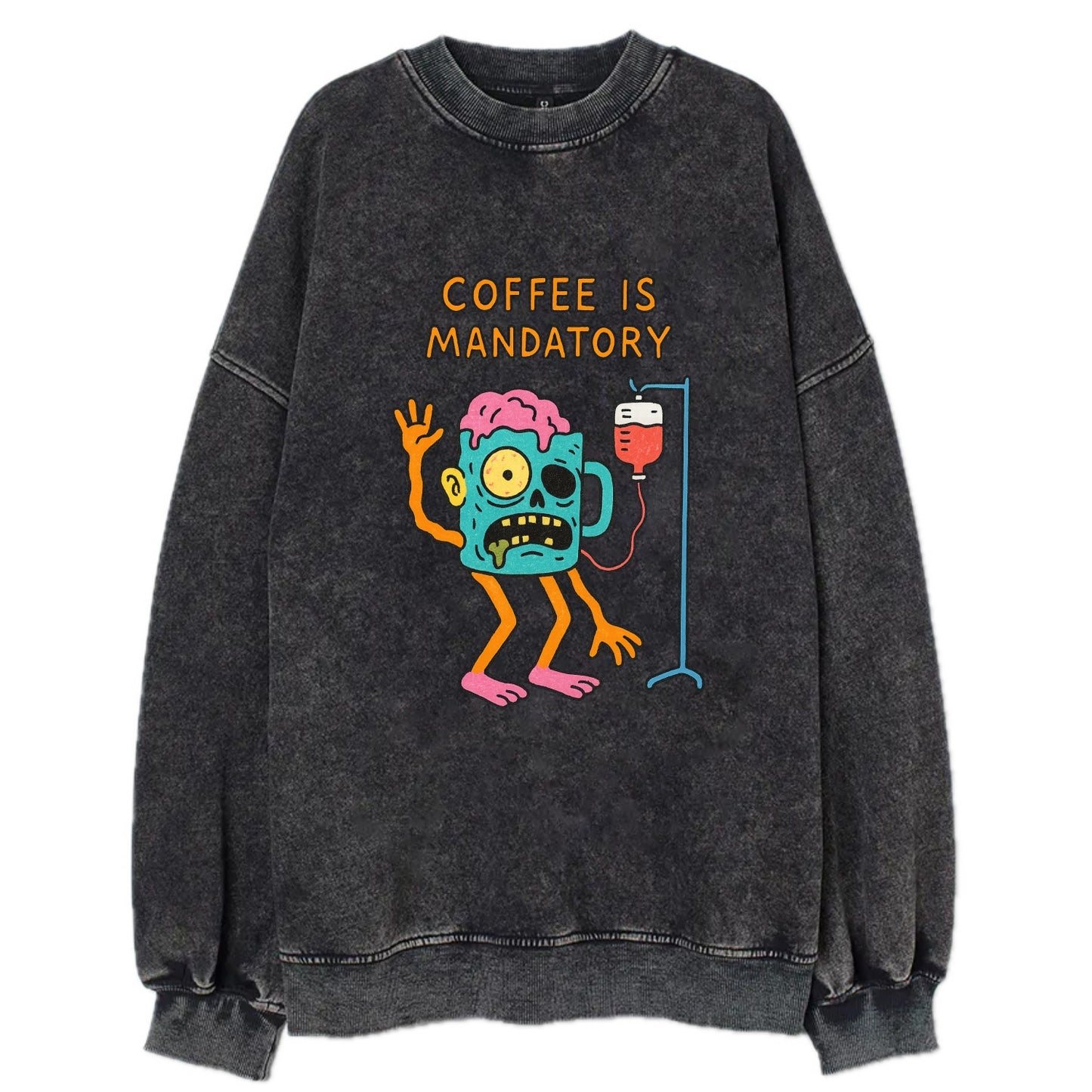 COFFEE IS MANDATORY | Zombie mug with IV drip - Vintage Sweatshirt - Black
