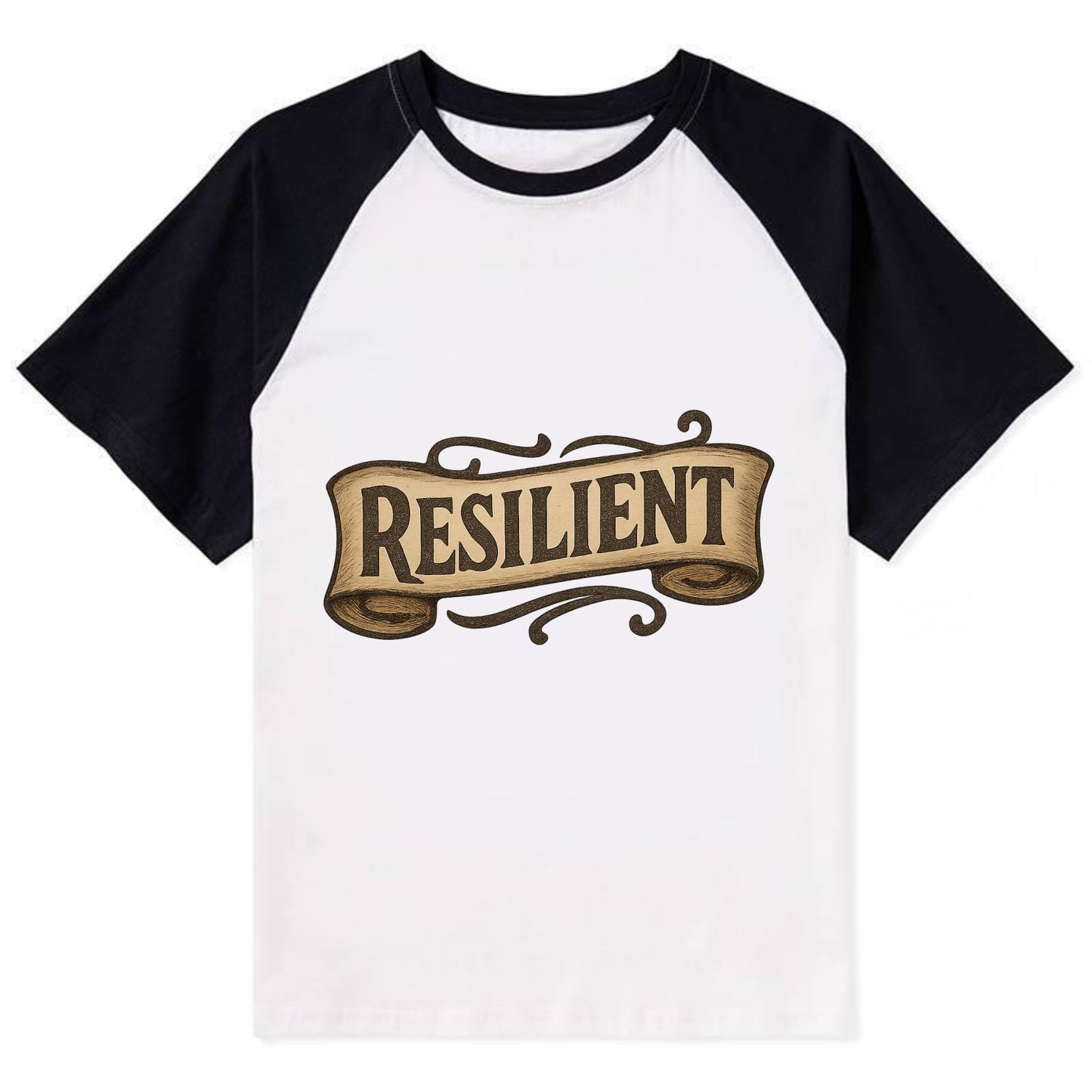 Bold typography design - "RESILIENT" - bouncing back, unbreakable spirit - Contrast Raglan T-shirt - Black