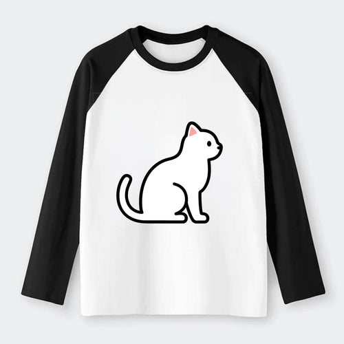 Domestic Shorthair - White classic flat side profile - Raglan Long Sleeve T-Shirt