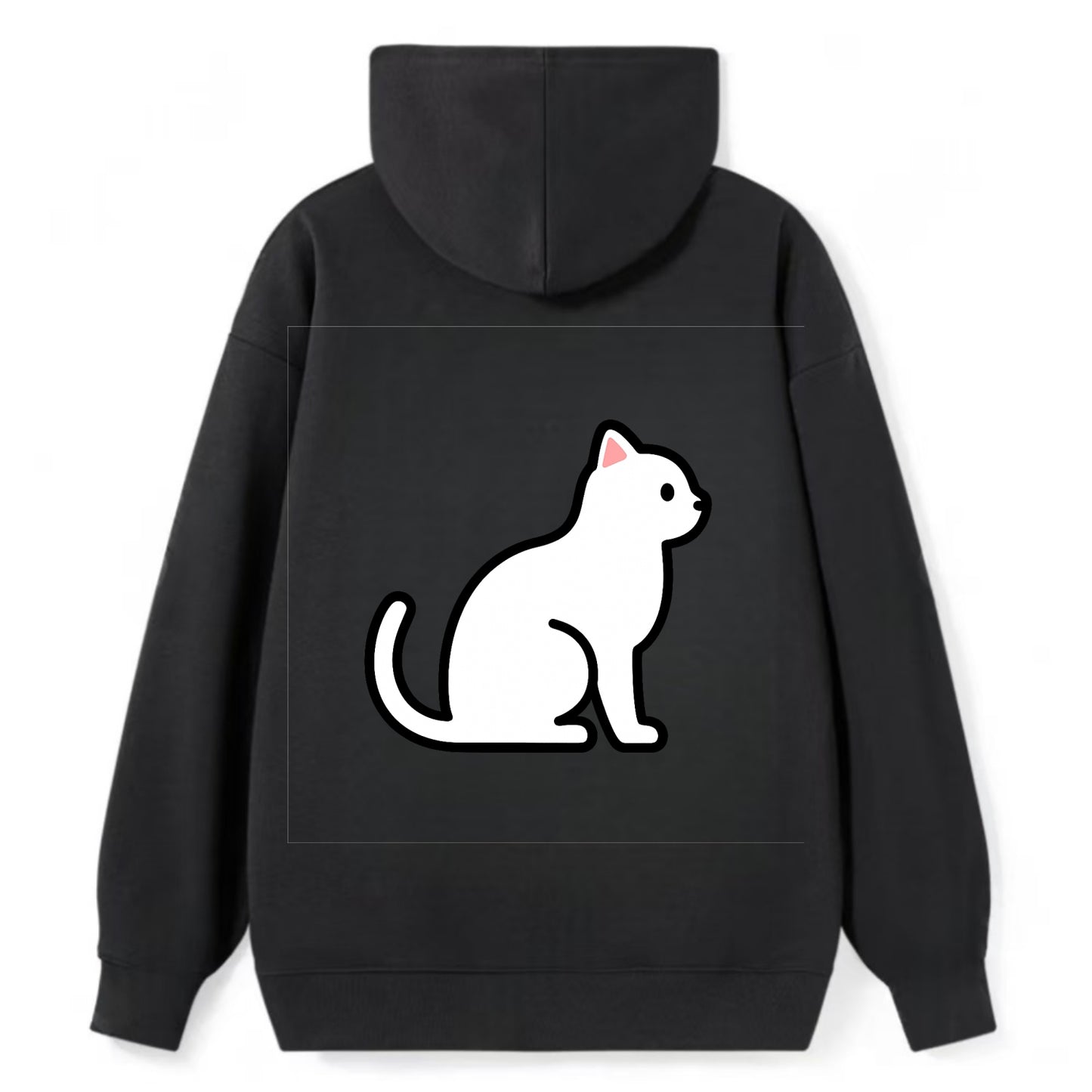 Domestic Shorthair - White classic flat side profile - Classic Pullover Hoodie - Black