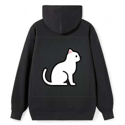 Domestic Shorthair - White classic flat side profile - Classic Pullover Hoodie - Black