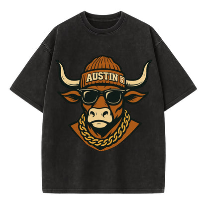 Austin Longhorn - Vintage T-shirt - Black