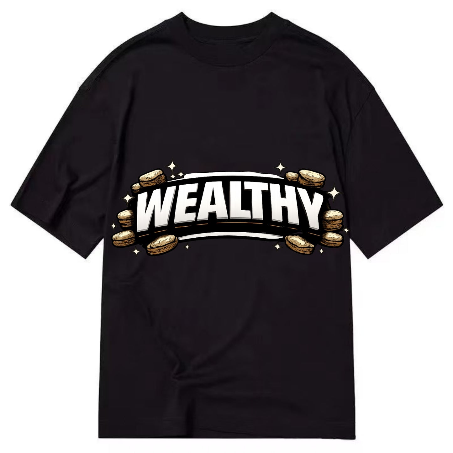 Bold typography design - "WEALTHY" - financial abundance, rich life - Classic T-shirt - Black