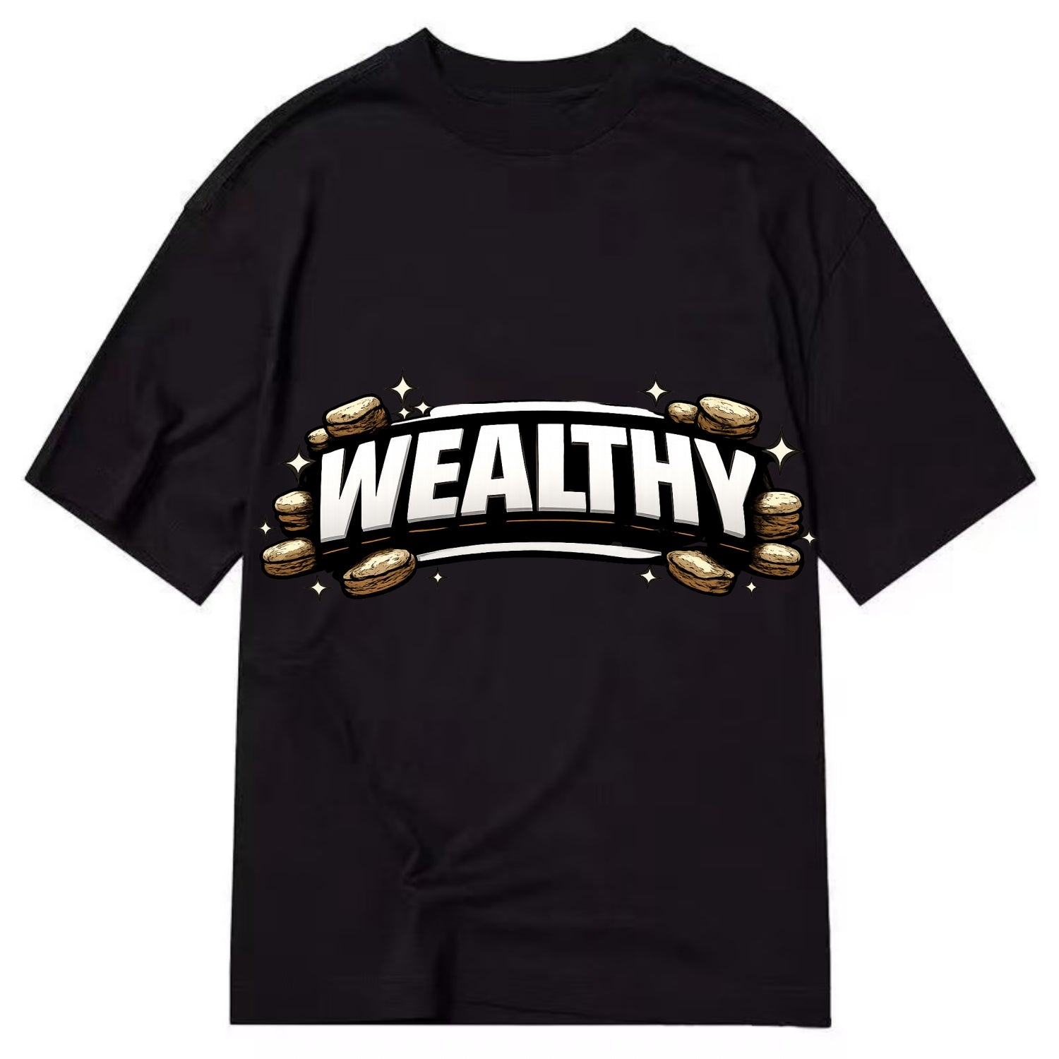 Bold typography design - "WEALTHY" - financial abundance, rich life - Classic T-shirt - Black