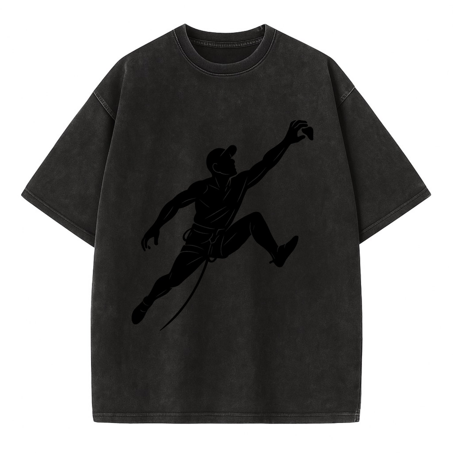 Rock wall climber reaching hold - Vintage T-shirt - Black