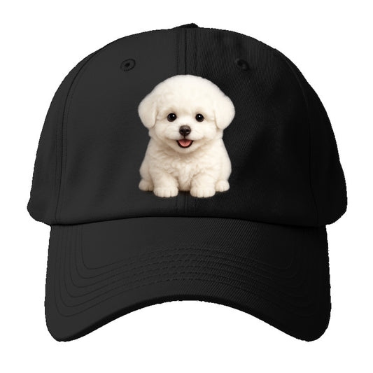 Baby Bichon Frise Puppy - white puffy cloud, dark eyes, happy expression, - Baseball Cap - Black