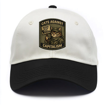 CATS AGAINST CAPITALISM - cat with protest sign in red , political cat - Two Tone Cap - Black