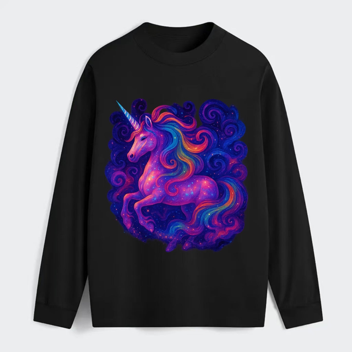 Magical unicorn with flowing rainbow gradient mane, iridescent horn - Classic Long Sleeve Shirt - Black