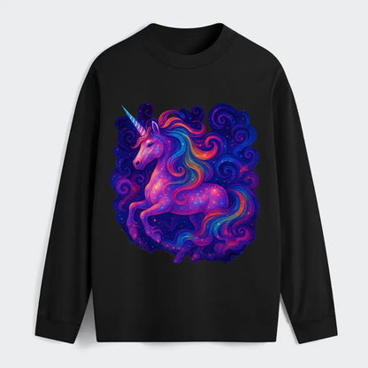 Magical unicorn with flowing rainbow gradient mane, iridescent horn - Classic Long Sleeve Shirt - Black