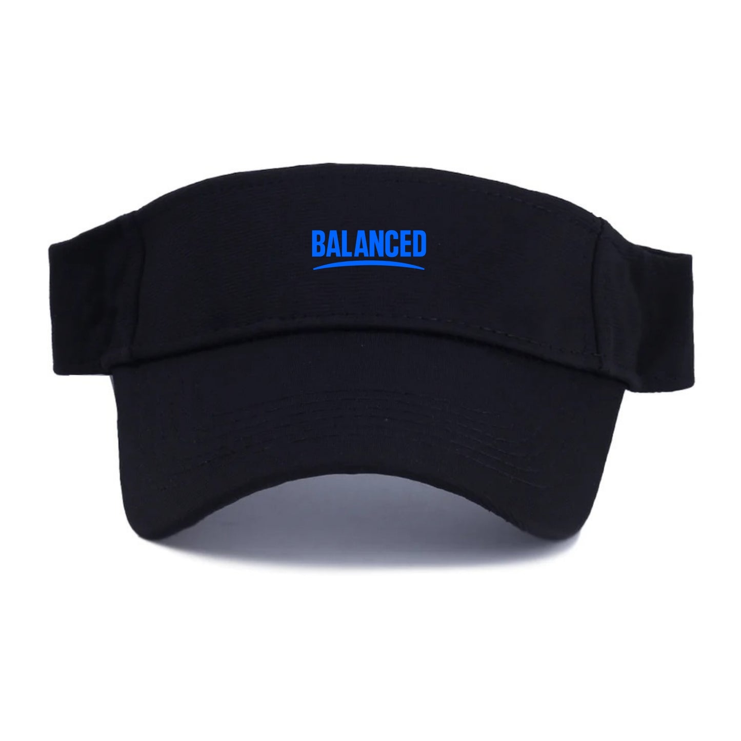 Bold typography design - "BALANCED" - harmony, equilibrium, centered life - Visor - Black