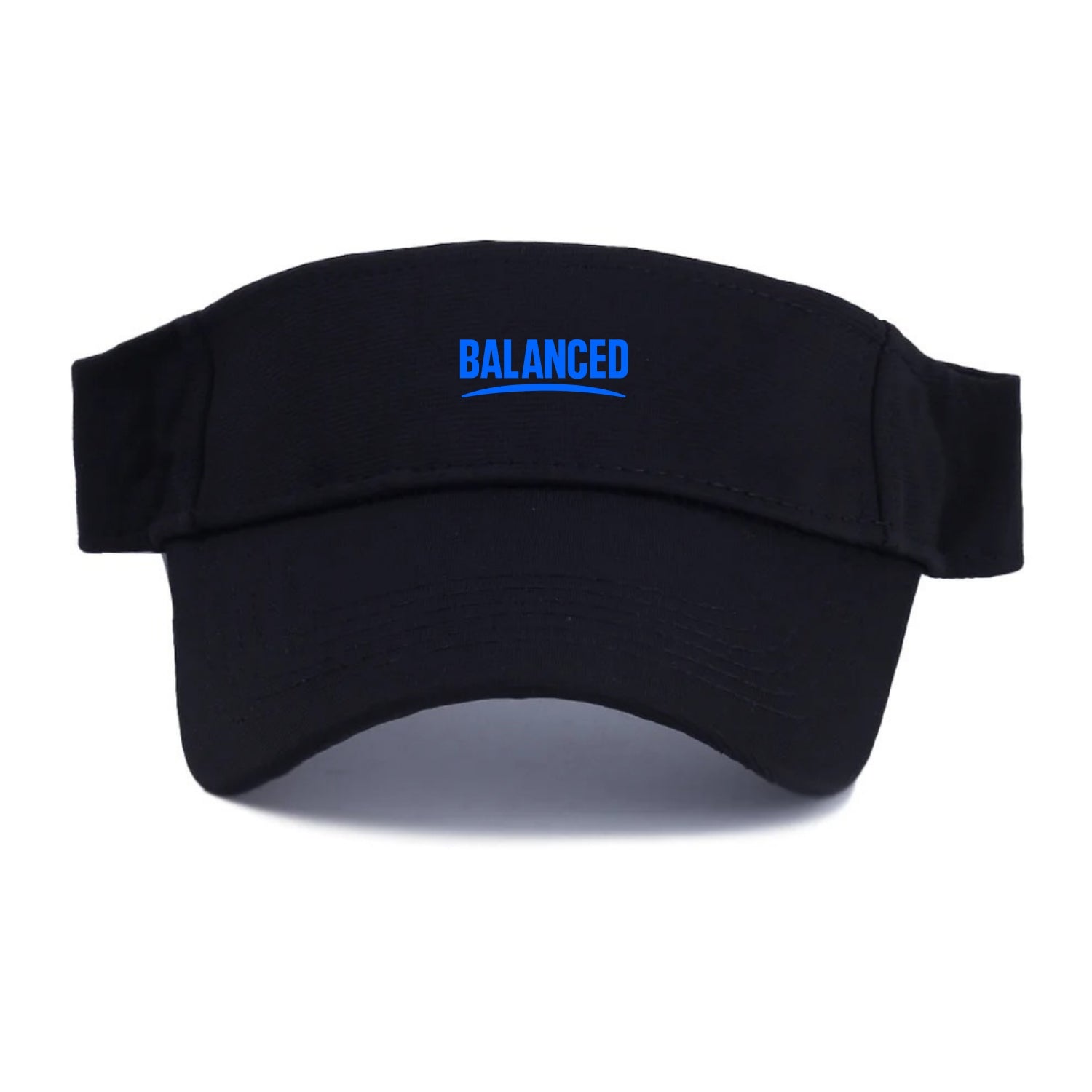 Bold typography design - "BALANCED" - harmony, equilibrium, centered life - Visor - Black