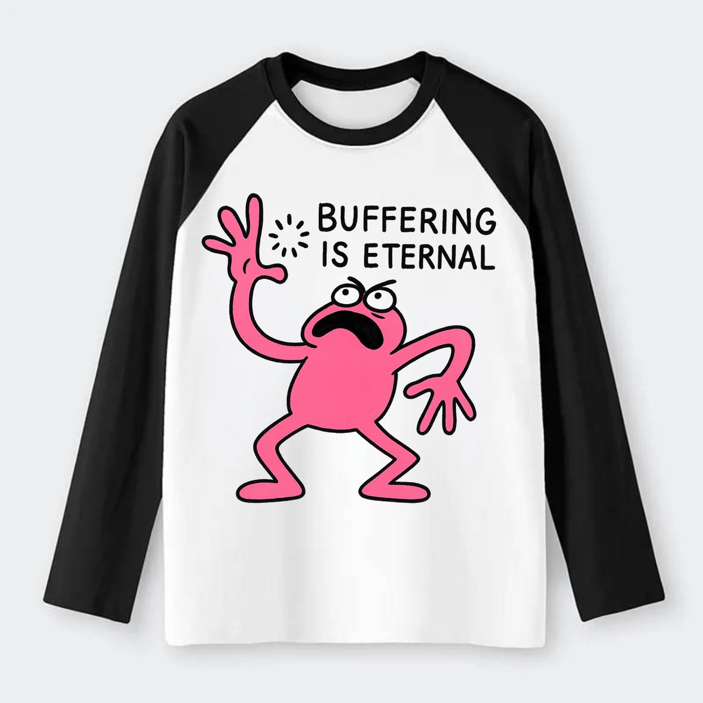 BUFFERING IS ETERNAL | Loading circle dizzy - Raglan Long Sleeve T-Shirt - Black