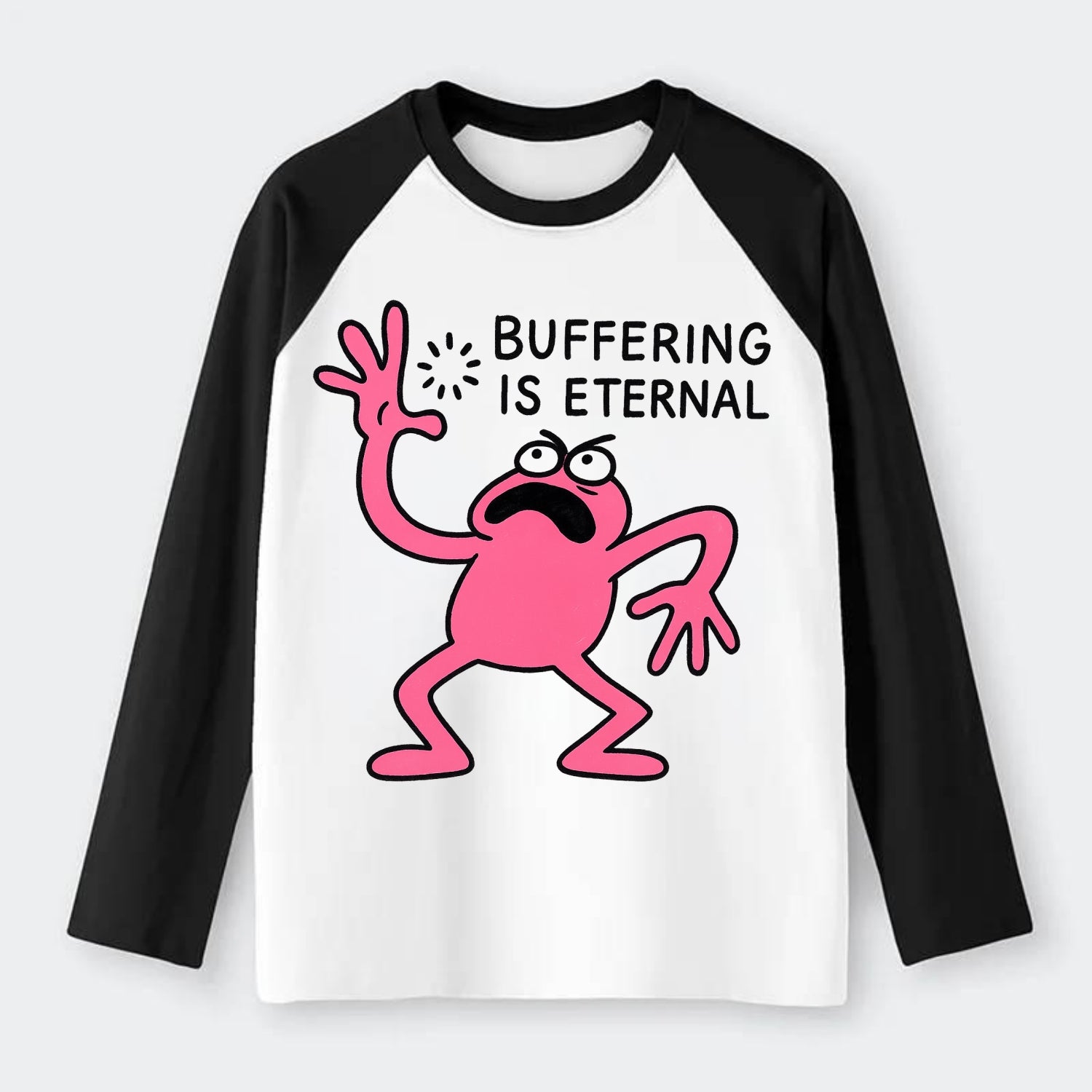 BUFFERING IS ETERNAL | Loading circle dizzy - Raglan Long Sleeve T-Shirt - Black