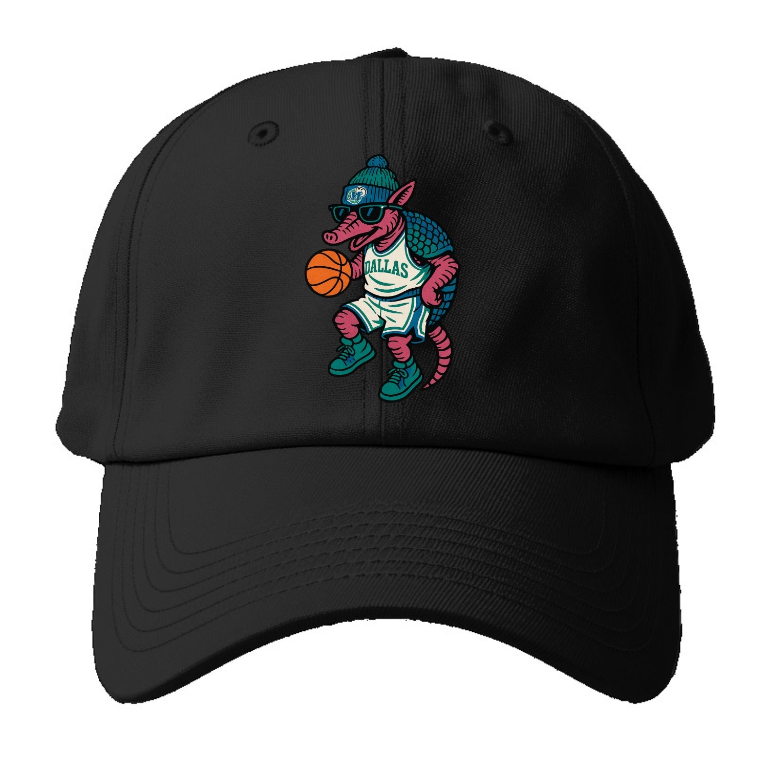 Dallas Armadillo wearing Mavericks beanie with cowboy hat patch and wayfarer - Baseball Cap - Black
