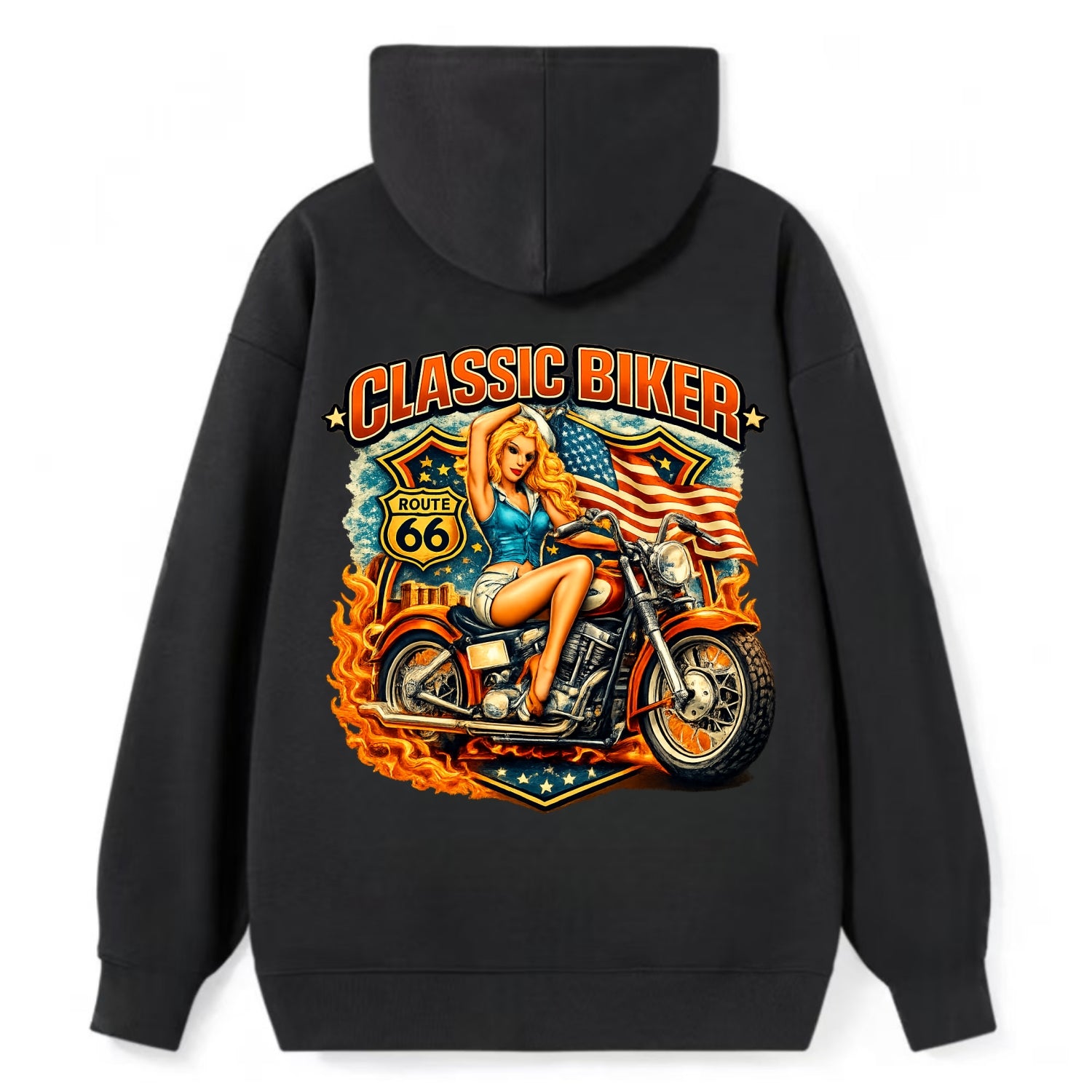Classic Pinup Biker - Classic Pullover Hoodie - Black