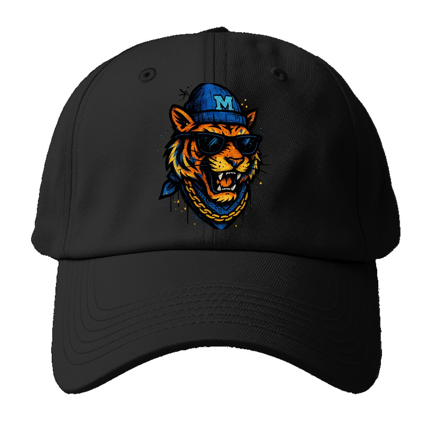 Memphis Tiger wearing Memphis beanie with M patch - Baseball Cap - Black