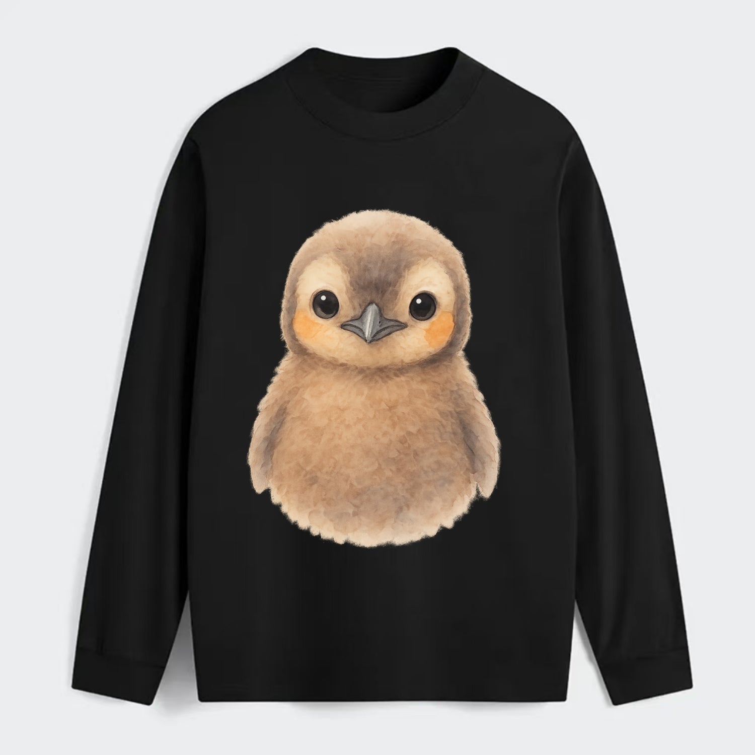 Baby King Penguin - orange cheek patches, fluffy brown, large eyes, - Classic Long Sleeve Shirt - Black
