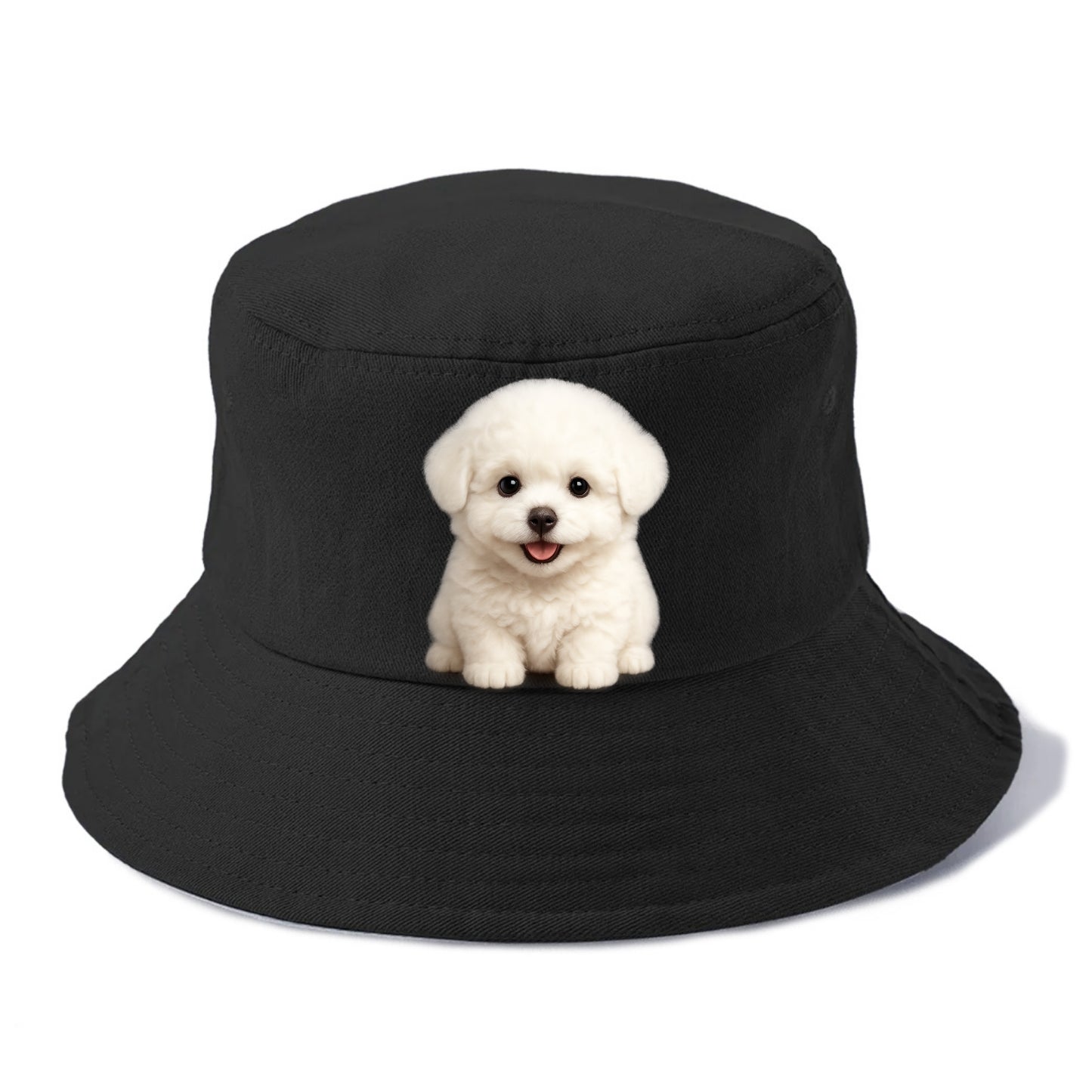 Baby Bichon Frise Puppy - white puffy cloud, dark eyes, happy expression, - Bucket Hat - Black