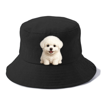 Baby Bichon Frise Puppy - white puffy cloud, dark eyes, happy expression, - Bucket Hat - Black