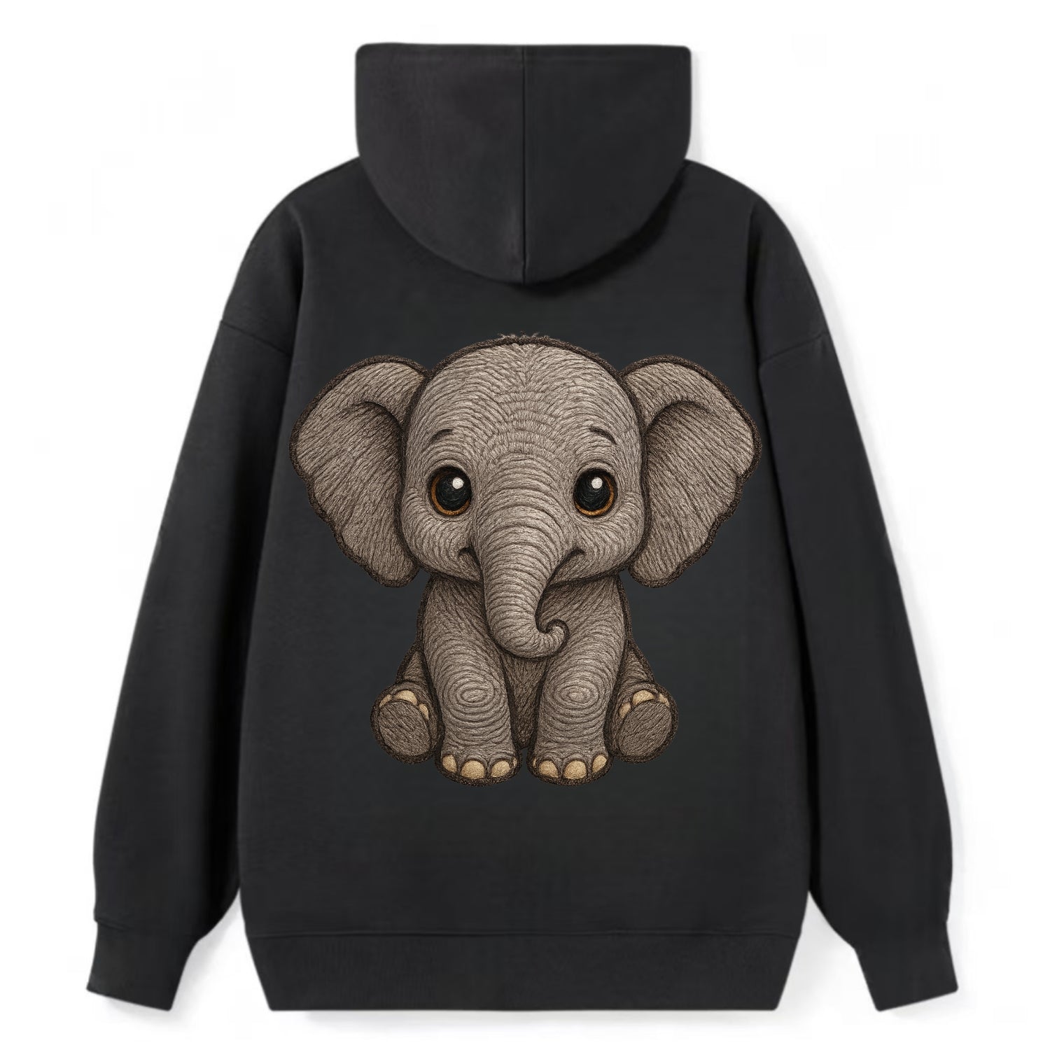 Baby Elephant - gray wrinkly, tiny trunk, large floppy ears, kind dark - Classic Pullover Hoodie - Black