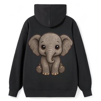 Baby Elephant - gray wrinkly, tiny trunk, large floppy ears, kind dark - Classic Pullover Hoodie - Black