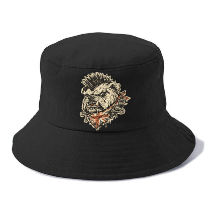 PUNK BULLDOG | British bulldog with mohawk | Safety pins through collar | Union Jack - Bucket Hat - Black