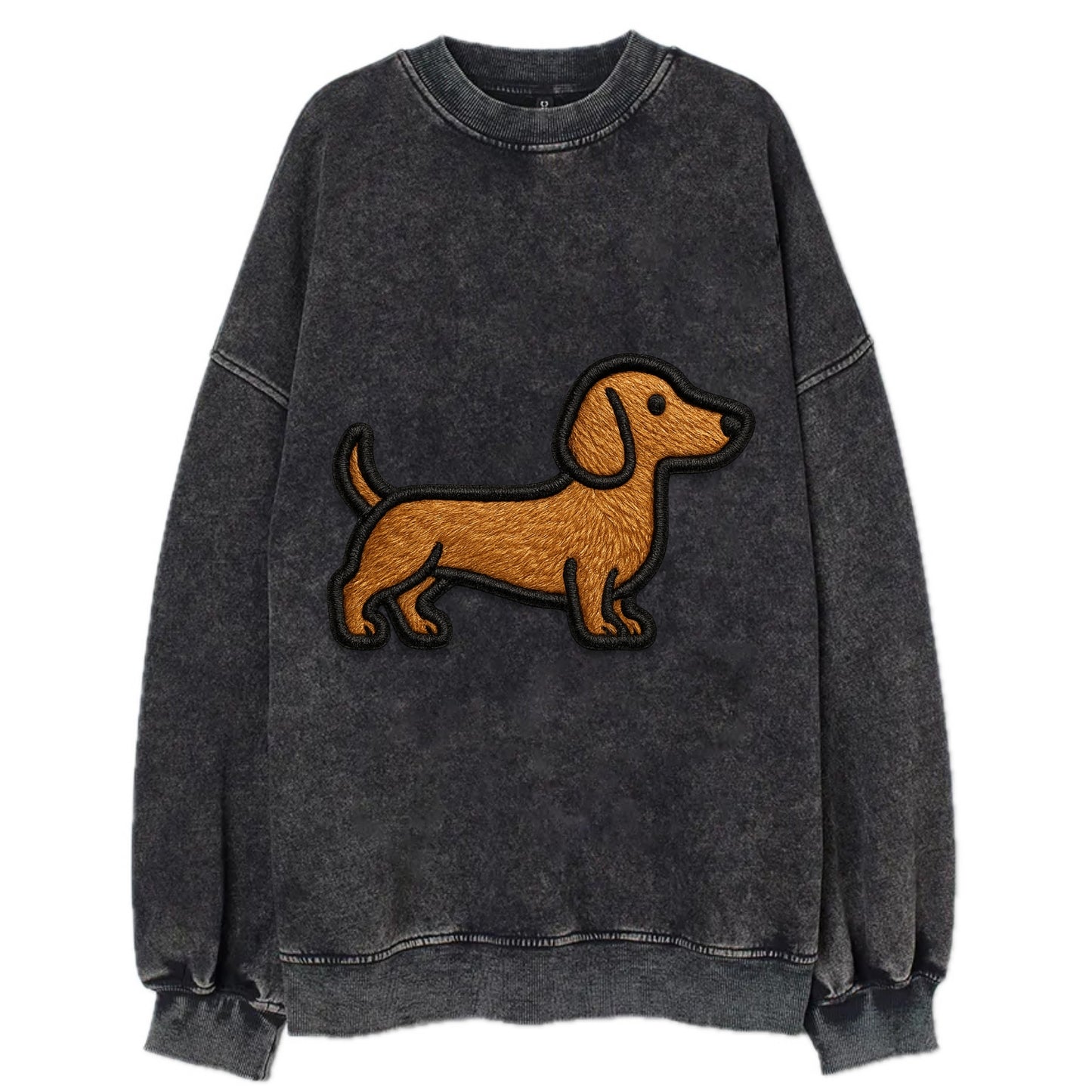 Dachshund - Modern elongated silhouette - Vintage Sweatshirt - Black