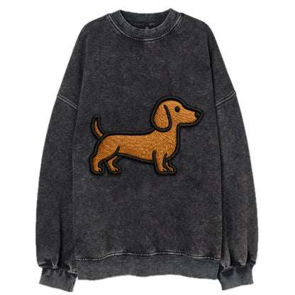 Dachshund - Modern elongated silhouette - Vintage Sweatshirt - Black