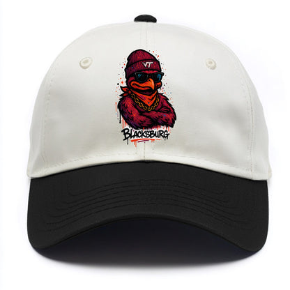 Blacksburg HokieBird wearing Virginia Tech beanie with VT patch - Two Tone Cap - Black