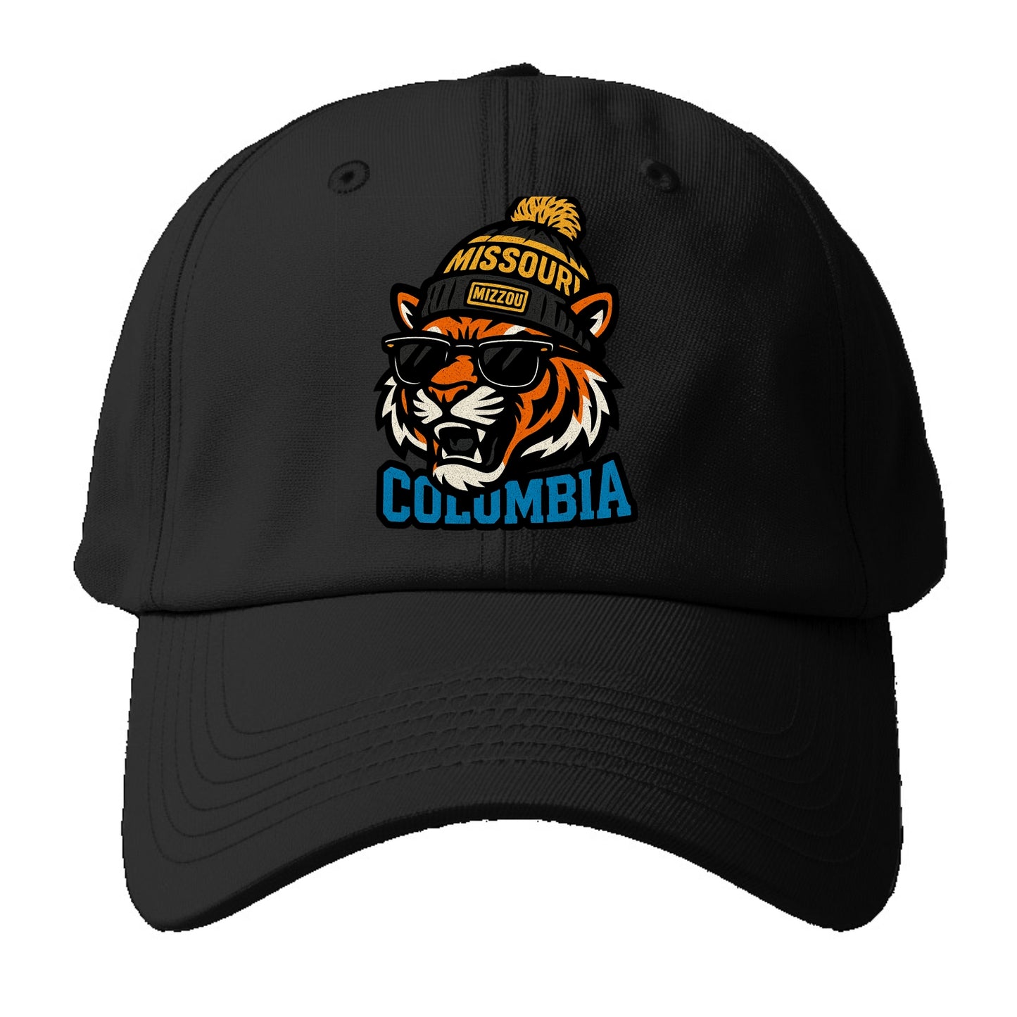 Columbia Tiger wearing Missouri beanie with Mizzou patch - Baseball Cap For Big Heads - Black