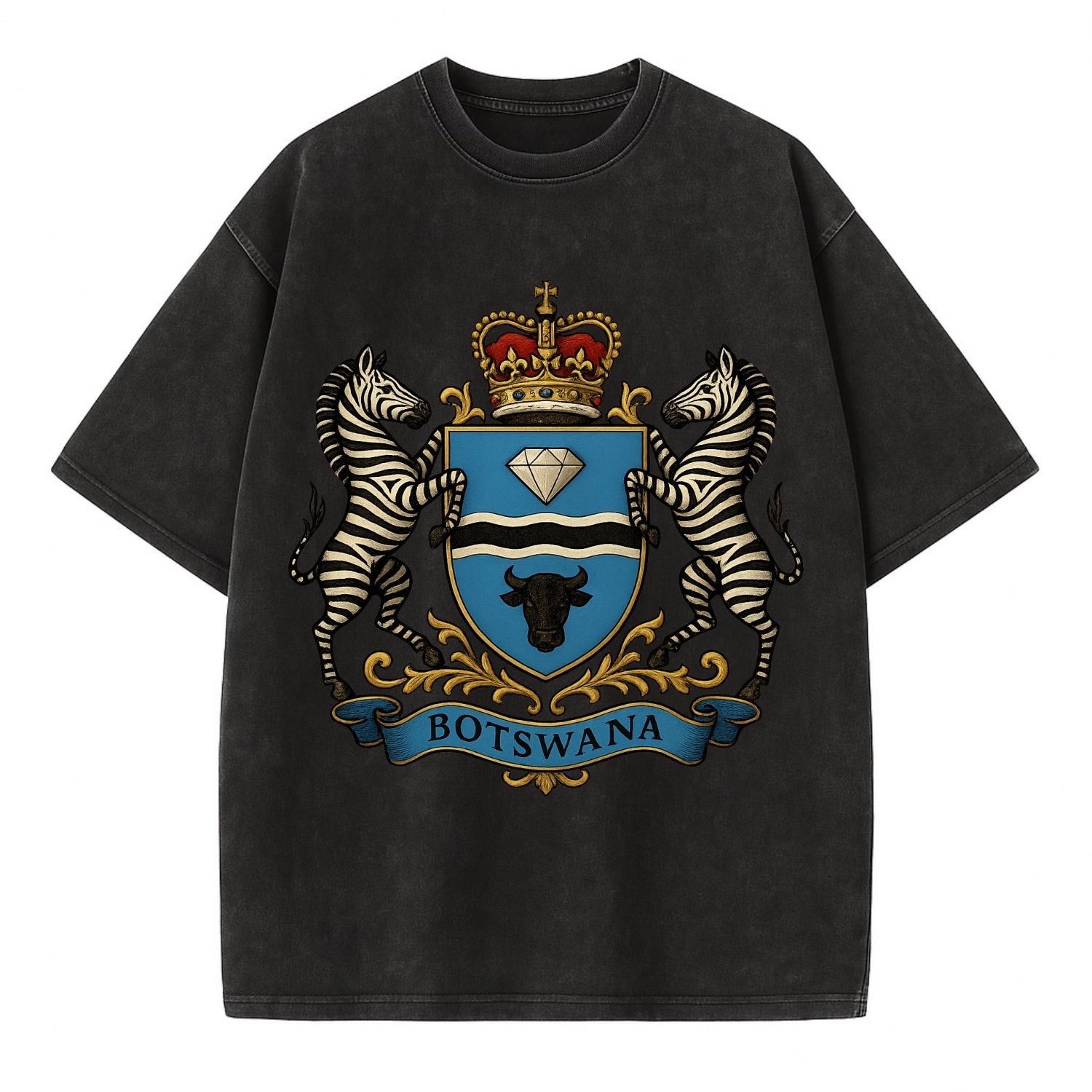 Botswana Heritage Badge  - Vintage T-shirt - Black