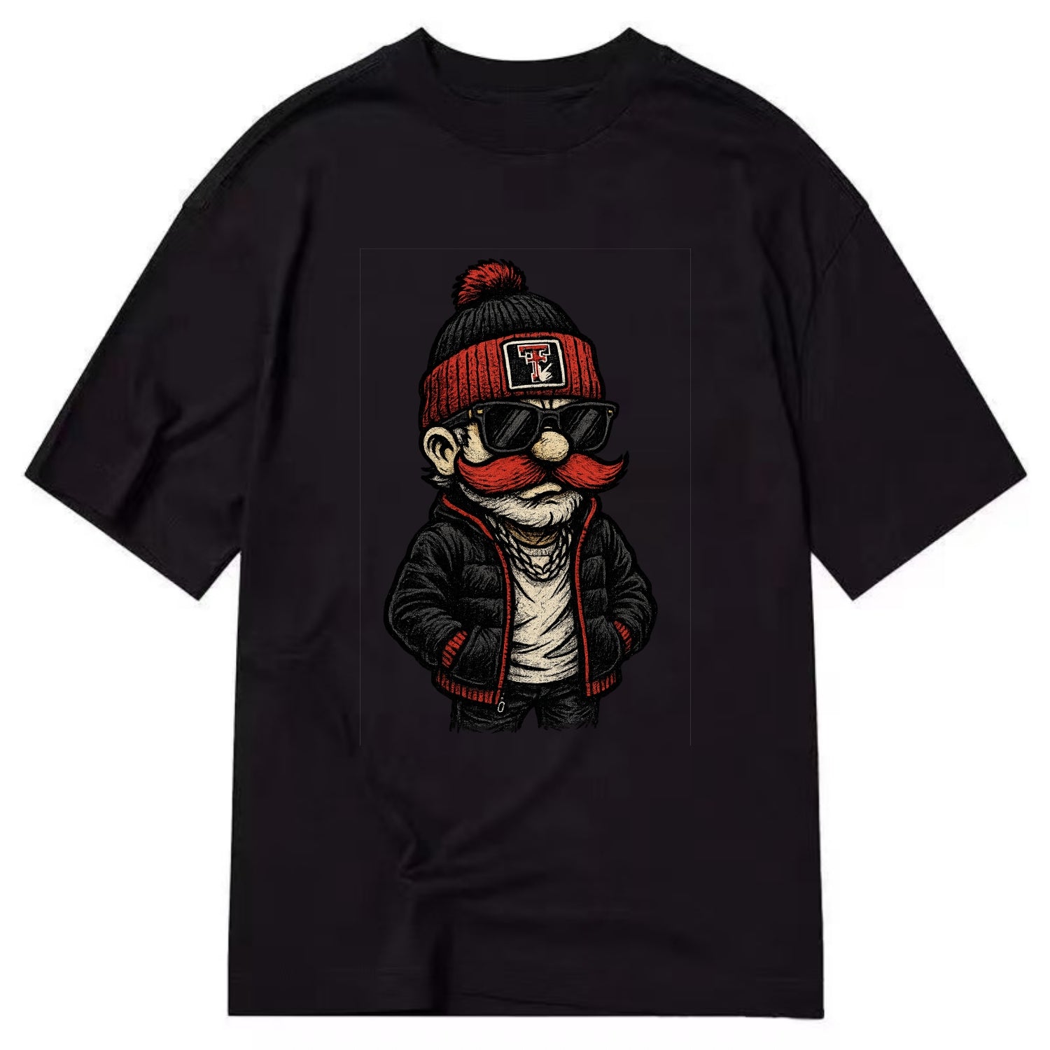 Lubbock Raider wearing Texas Tech beanie with guns up patch - Classic T-shirt - Black